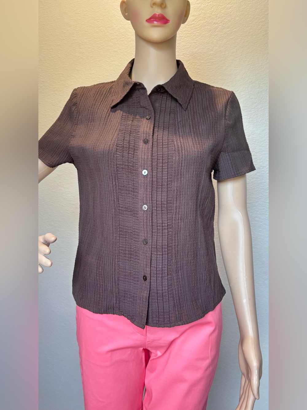 croft & barrow Brown Short-Sleeve Textured Button-Down Shirt